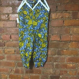Blue & Yellow Floral Halter Romper